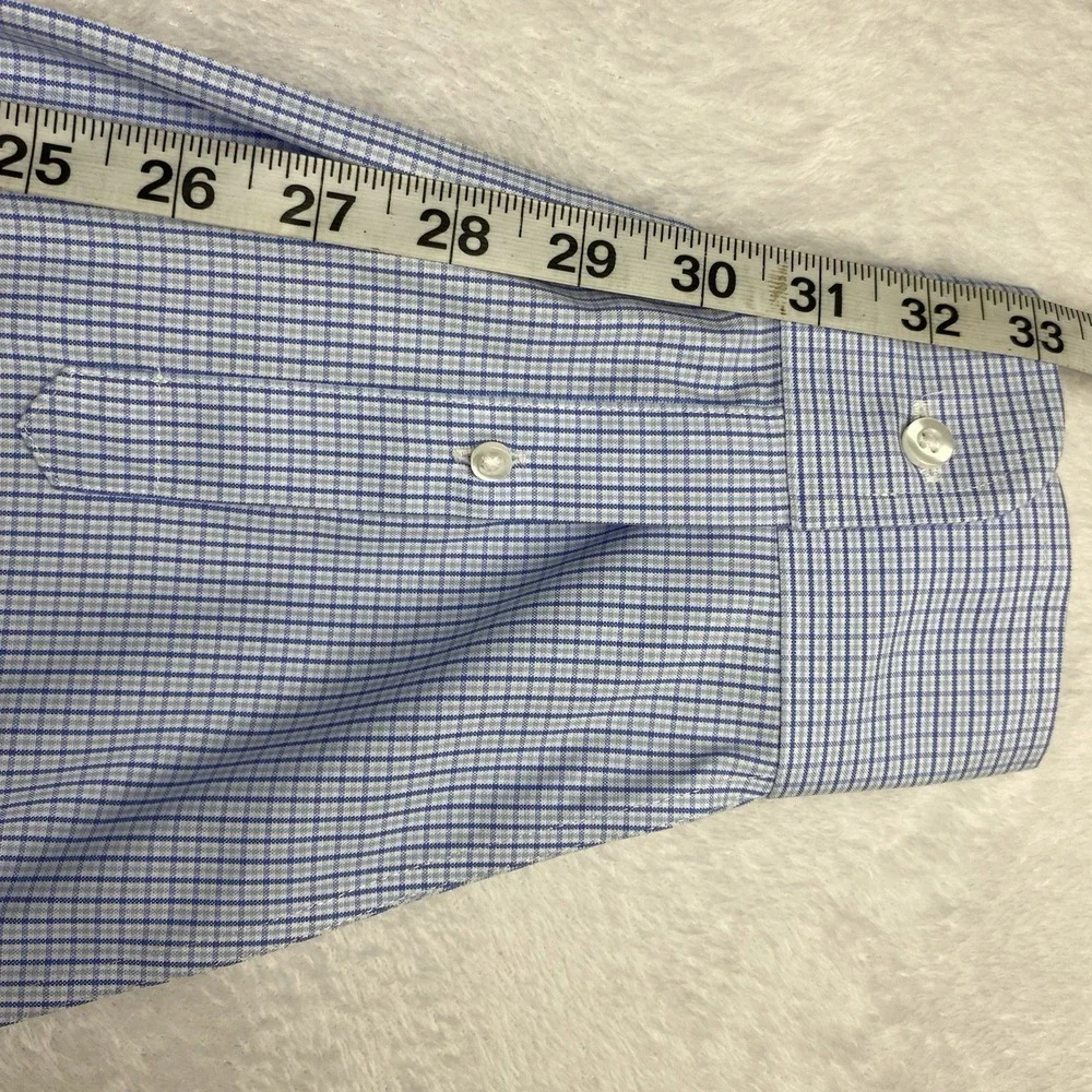 Roundtree & Yorke Gold Label Dress Shirt Mens 17-33 Blue Checks Fitted No Iron - Picture 8 of 9